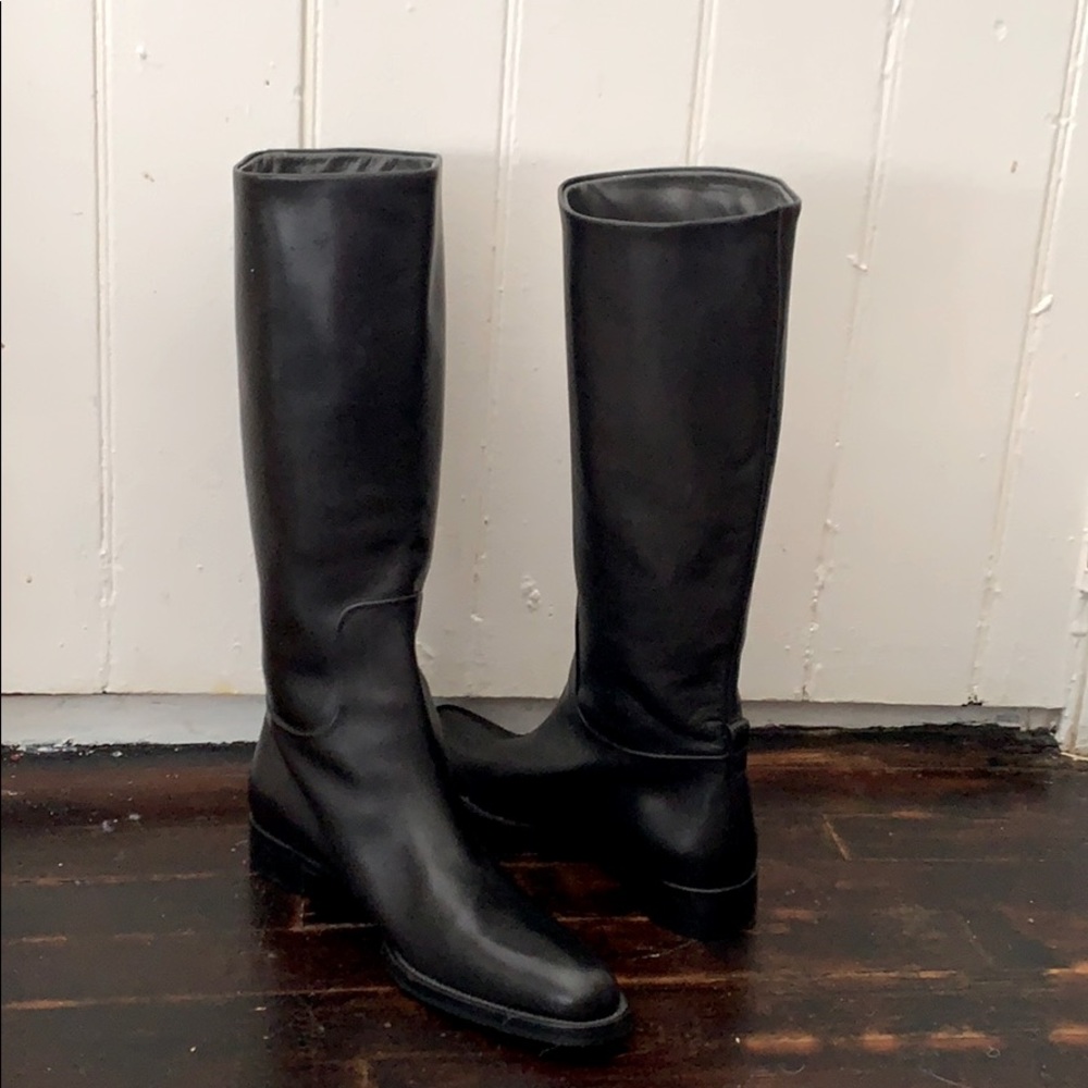 Jil Sander black leather knee high boots sz 9/39.5